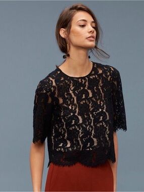 Wilfred Black Lace Short-Sleeve Blouse